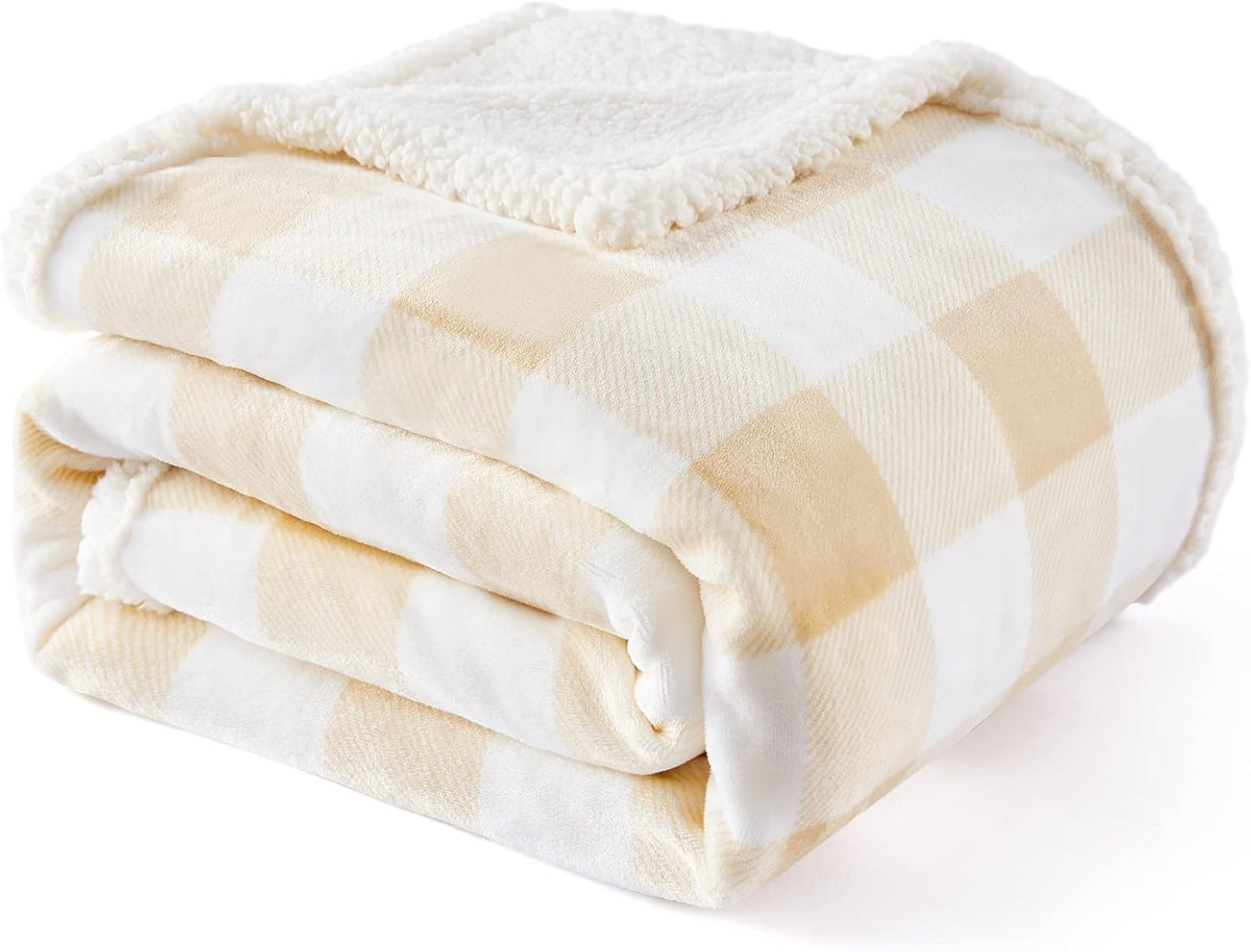 Touchat Sherpa Buffalo Plaid Twin Blanket 60" X 70", Fuzzy Fluffy Soft Cozy Throw Blanket, Fleece Flannel Plush Microfiber Blanket for Couch Bed Sofa(Beige)