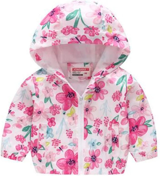 TUIJI Toddler Boys Girls Cartoon Print Zip Jacket Hooded Trench Lightweight Kids Coats Windbreaker Outdoor Cute Dust Coats