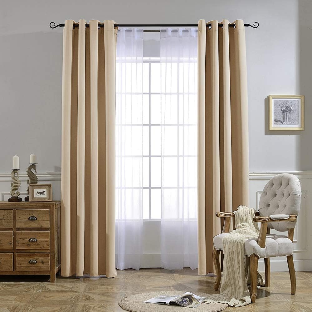 NICETOWN Biscotti Beige Blackout Curtains 84 inches Long for Bedroom - Thermal Insulated Solid Grommet Room Darkening Window Treatments Sound Reducing for Living Room (2 Panels, W52 x L84)