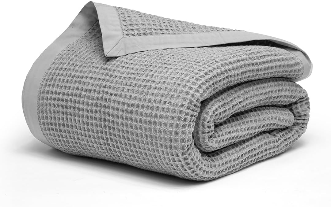 Salt Earth GOTS Certified 100% Organic Cotton Throw Blanket,108"X90" Waffle Blankets & Throws for Bed, Throw Blanket for Couch,Modern and Cozy Blanket,All Seasons, Comfy Soft Blanket (Scottish Grey)