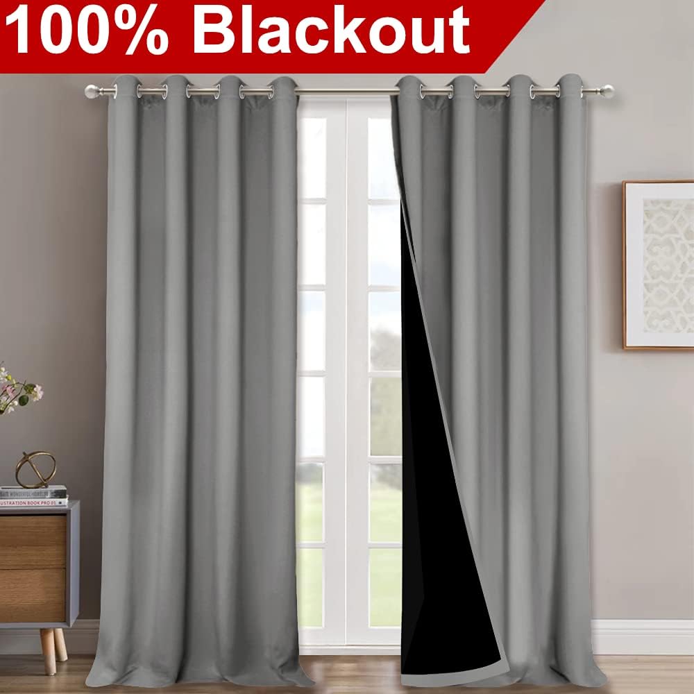 NICETOWN Full Shade Curtain Panels, Pair of Energy Smart & Noise Blocking Out Blackout Drapes for Dining Room Window, Thermal Insulated Guest Room Lined Window Dressing(Silver Grey, 52 x 120 inch)
