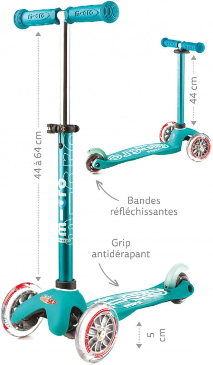 Micro Kickboard Mini Deluxe LED Three-Wheeled Lean-to-Steer Swiss-Designed Micro Scooter
