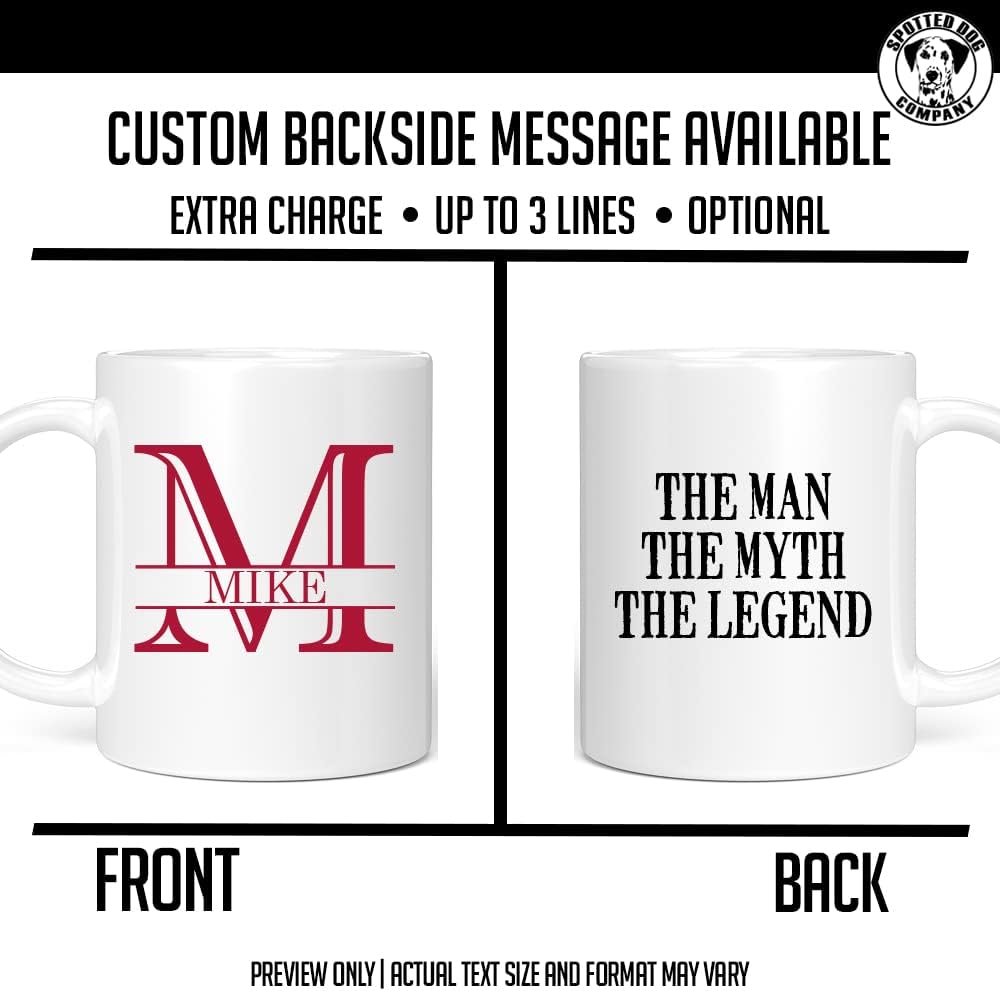 Personalized Monogram Ceramic White 11oz Coffee Mug with Custom Text and Name Initials, Halpert, DYE Taza para Cafe Personalizadas, Customized with Back Options, Custom Gifts Men, Gifts for Women