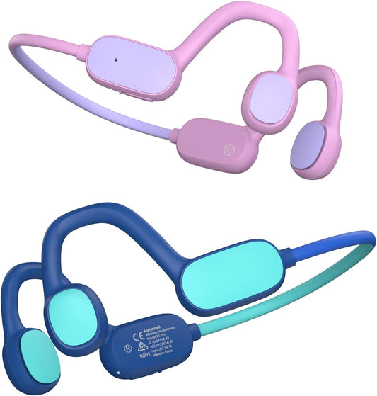 Kids Headphones, Bluetooth 5.2 Air Conduction Open Ear Headphones, 85dB Volume Limiting, Blue Pink