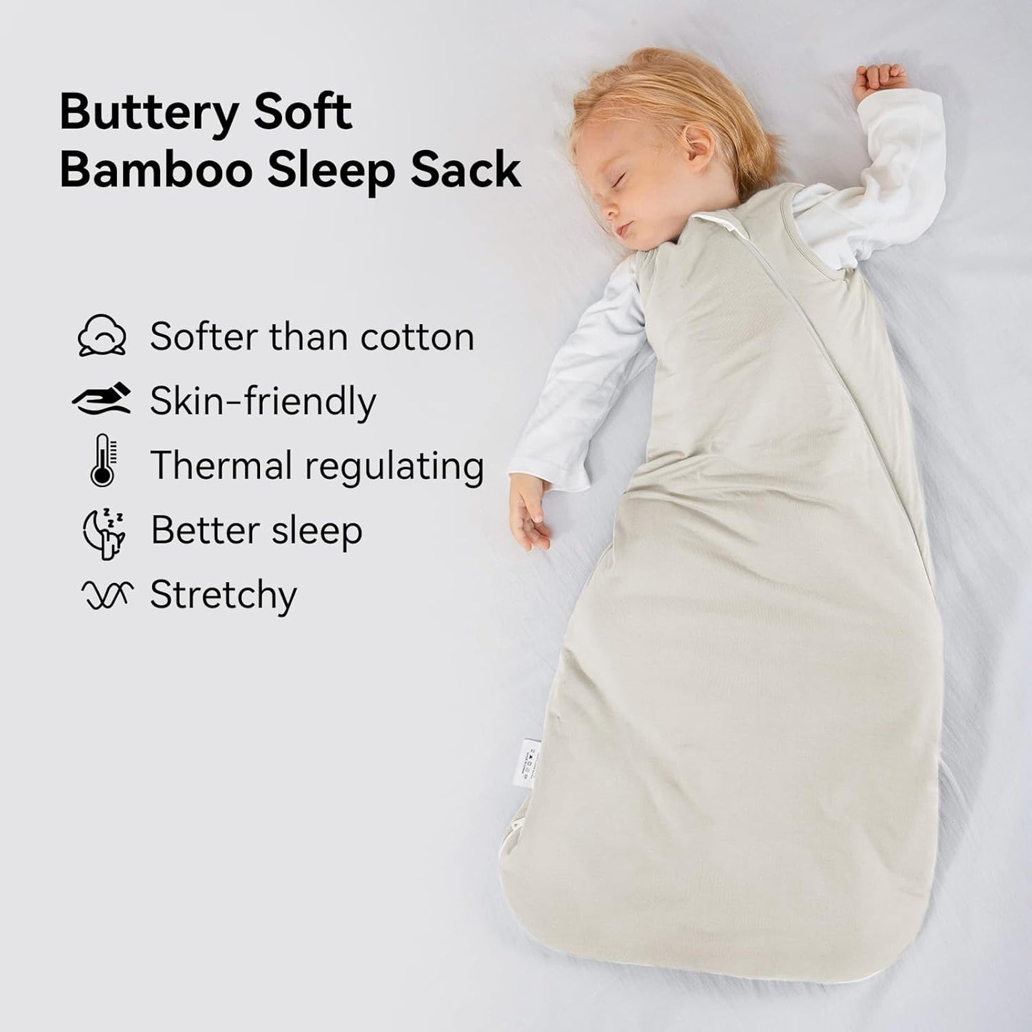Rayon Made from Bamboo Sleep Sack 0-36 Months 1.0 Tog Ultra Soft Baby Wearable Blanket Toddler Sleeping Sack for Babies (Oat, M(6-12M))