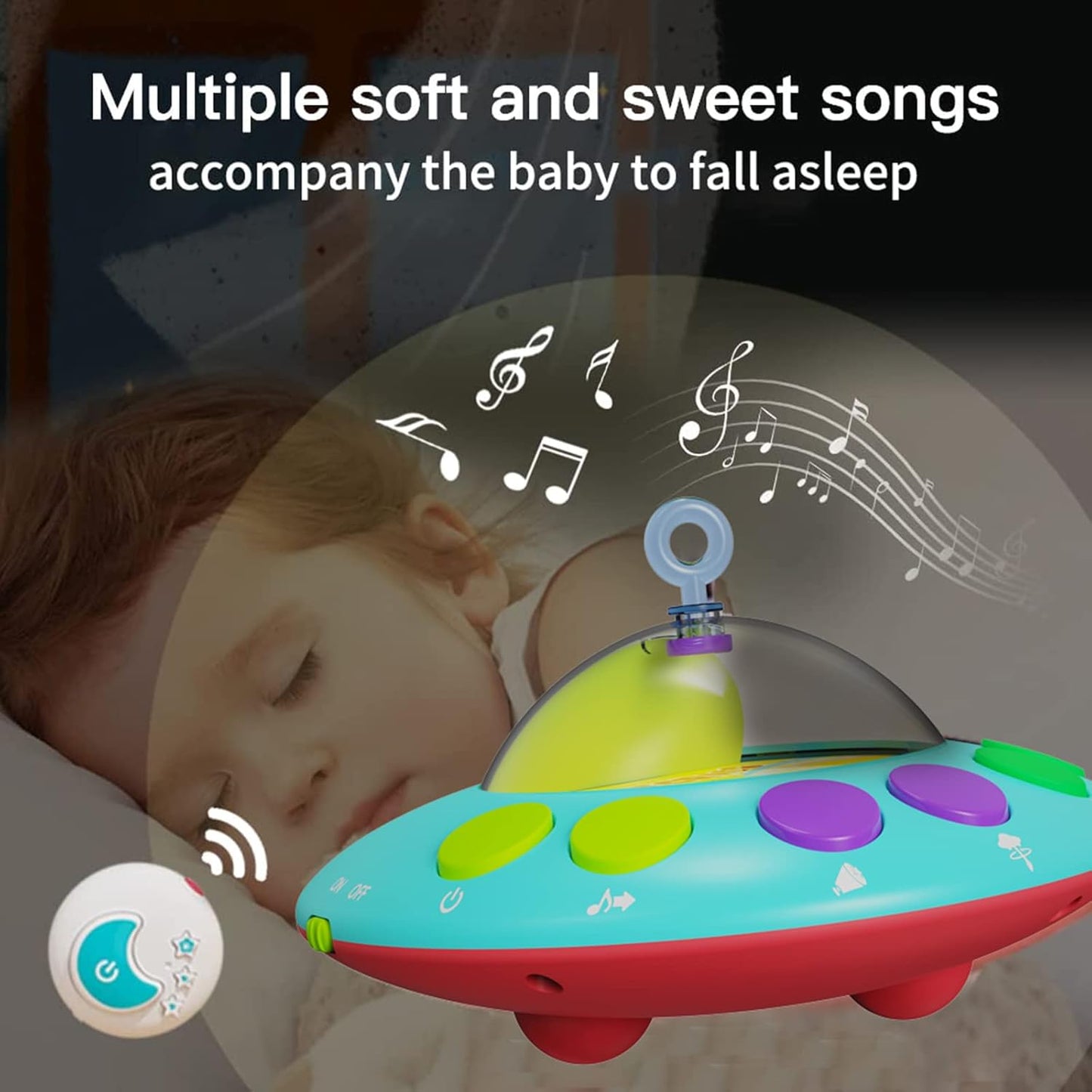 Eners Baby Crib Mobile with Music and Lights, Mobile for Crib with Remote Control, Rotation, Moon and Star Projection, Baby Crib Toys for Boys Girls (Red)