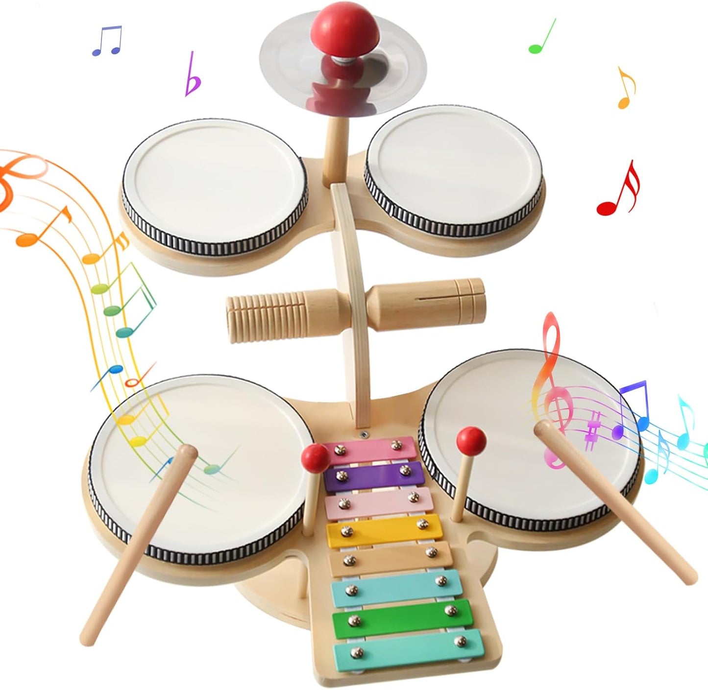 Kids Drum Set for Toddlers - 7 in 1 Montessori Kids Musical Instruments Preschool Educational Toys, Xylophone Tambourine Birthday Gifts for Boys and Girls, Drum Set for Toddlers 3-5