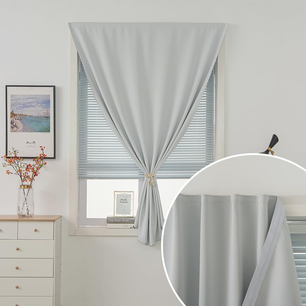 self Adhesive Curtains Portable Blackout Curtain Simple and Easy to Install Bedroom Window Thermal Lnsulated Kitchen Room Darkening Black Small Drapes, 47" W X 59" L, White, 1 Panel