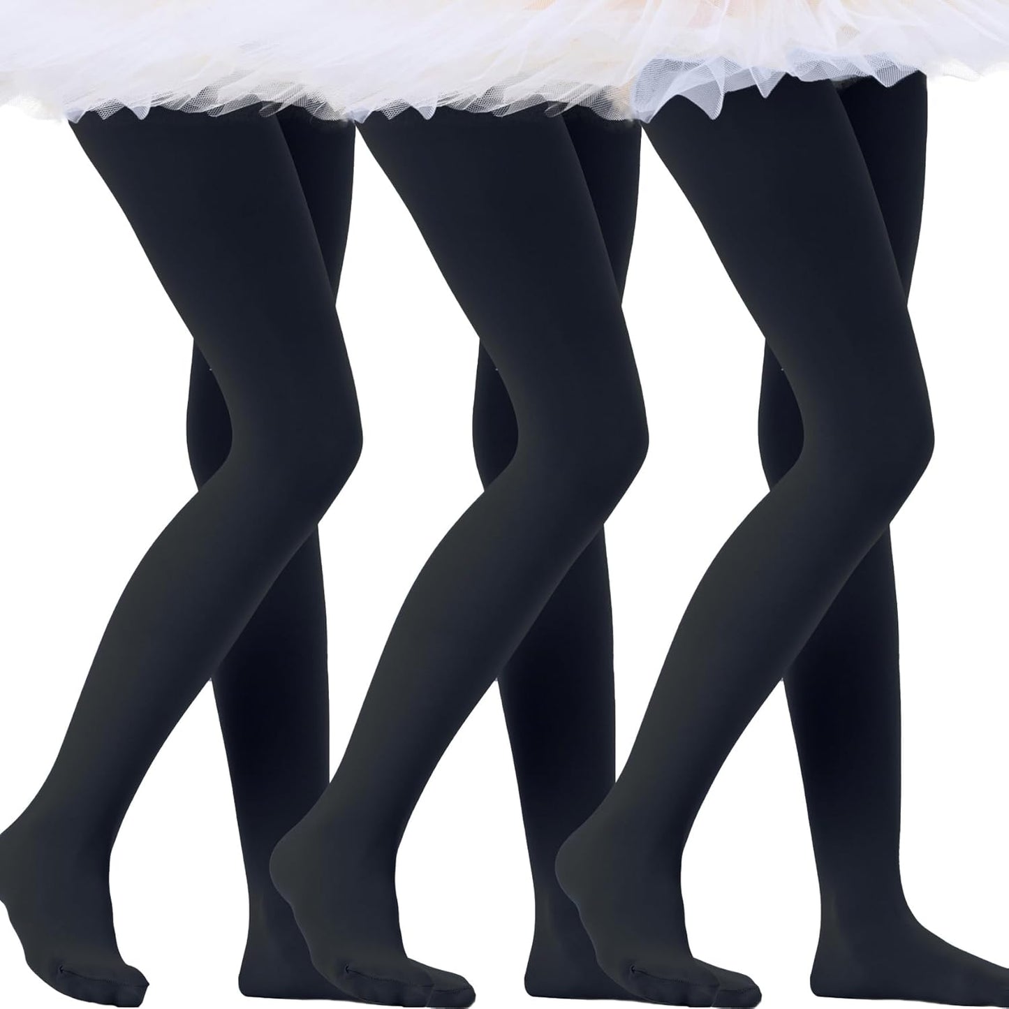 Citystl Ballet Tights for Girls - 3 Pairs, Multiple Colors, Cotton School Dress Tights
