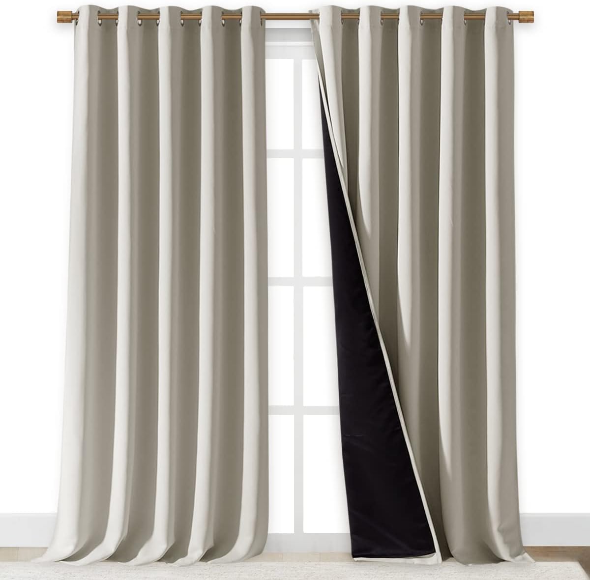 NICETOWN Full Shading Curtains for Windows, Super Heavy-Duty Black Lined Blackout Curtains for Bedroom, Privacy Assured Window Treatment (Natural, Pack of 2, 70 inches W x 95 inches L)