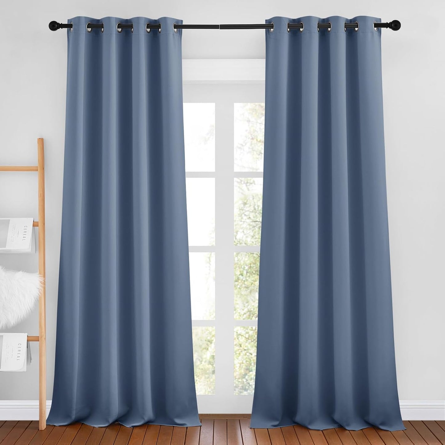 NICETOWN Stone Blue Blackout Curtains for Living Room, Grommet Thermal Insulated Window Drapes Room Divider Blinds Sound Reducing for Living Room, W46 x L102, 2 Pieces