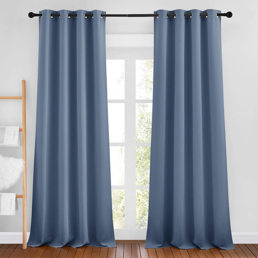 NICETOWN Stone Blue Blackout Curtains for Living Room, Grommet Thermal Insulated Window Drapes Room Divider Blinds Sound Reducing for Living Room, W46 x L102, 2 Pieces