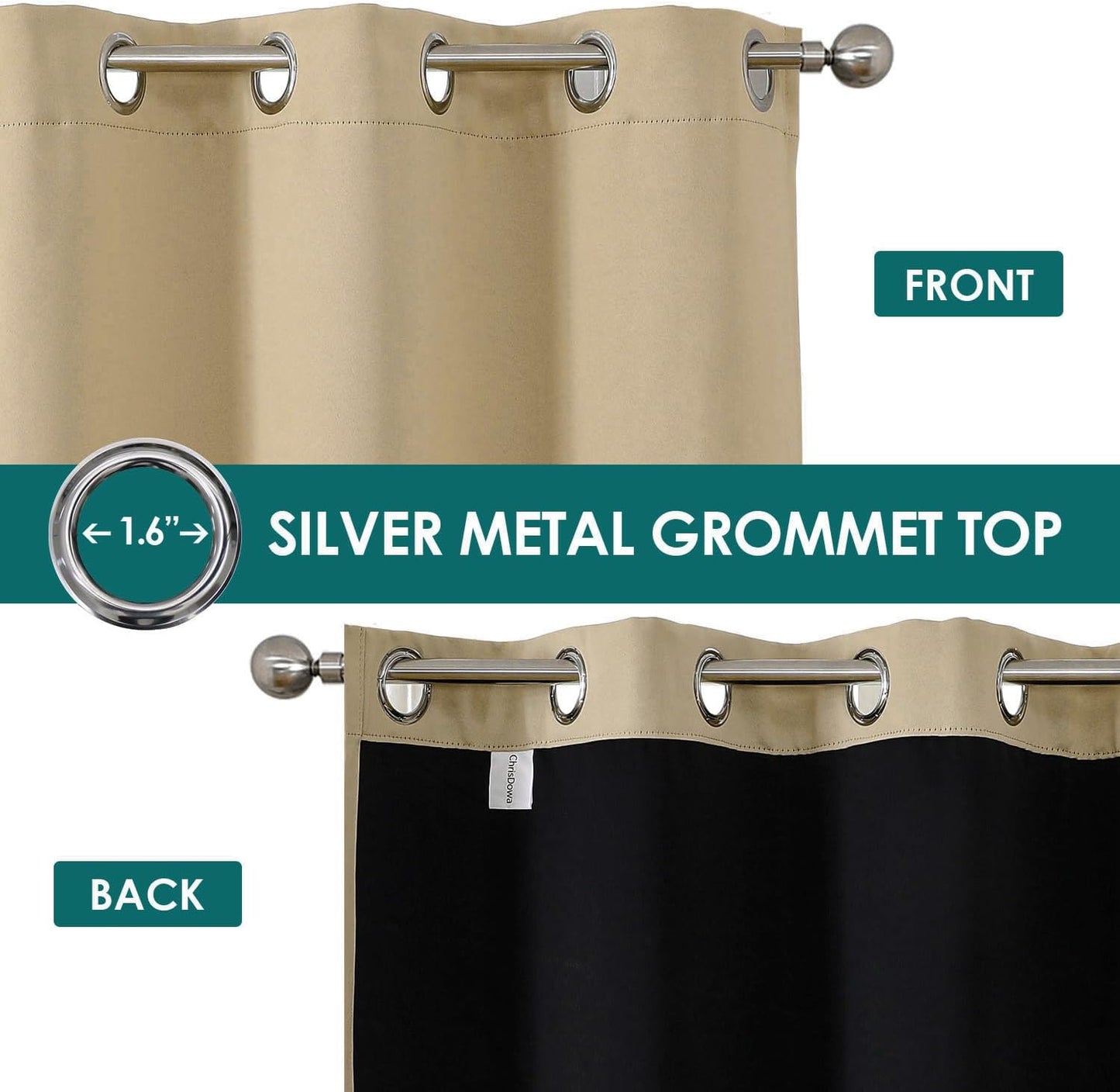 ChrisDowa 100% Blackout Curtains 102 inch Long for Bedroom with Black Liner, 2 Thick Layers Total Blackout Thermal Insulated Grommet Window Curtains 2 Panels Set (Beige, 52 x 102 Inch)