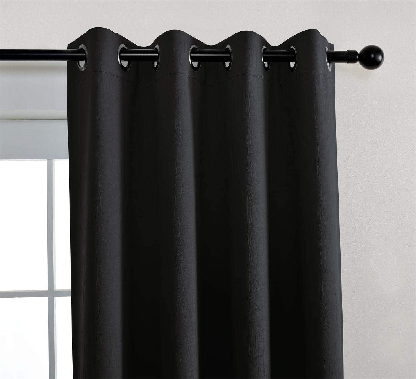 MIUCO Room Darkening Texture Look Blackout Curtain Panels for Office Set of 2 52x95 Inch Long Black