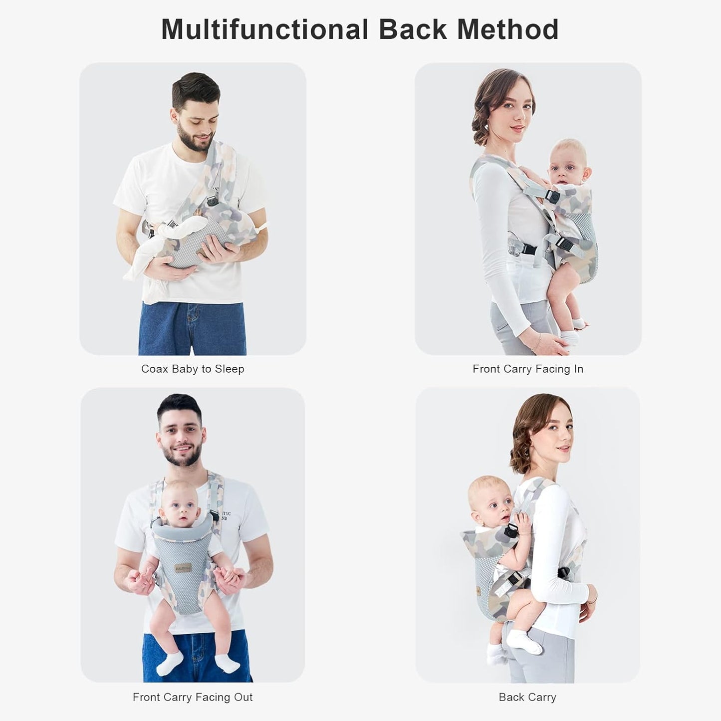 IULONEE Baby Carrier, Embrace Cozy 4-in-1 Infant Carrier Ergonomic Adjustable Holder Portable Convertible Front and Back Backpack Carry for Infants Toddlers Babies Girl and Boy 7-45 Pounds (Gray)