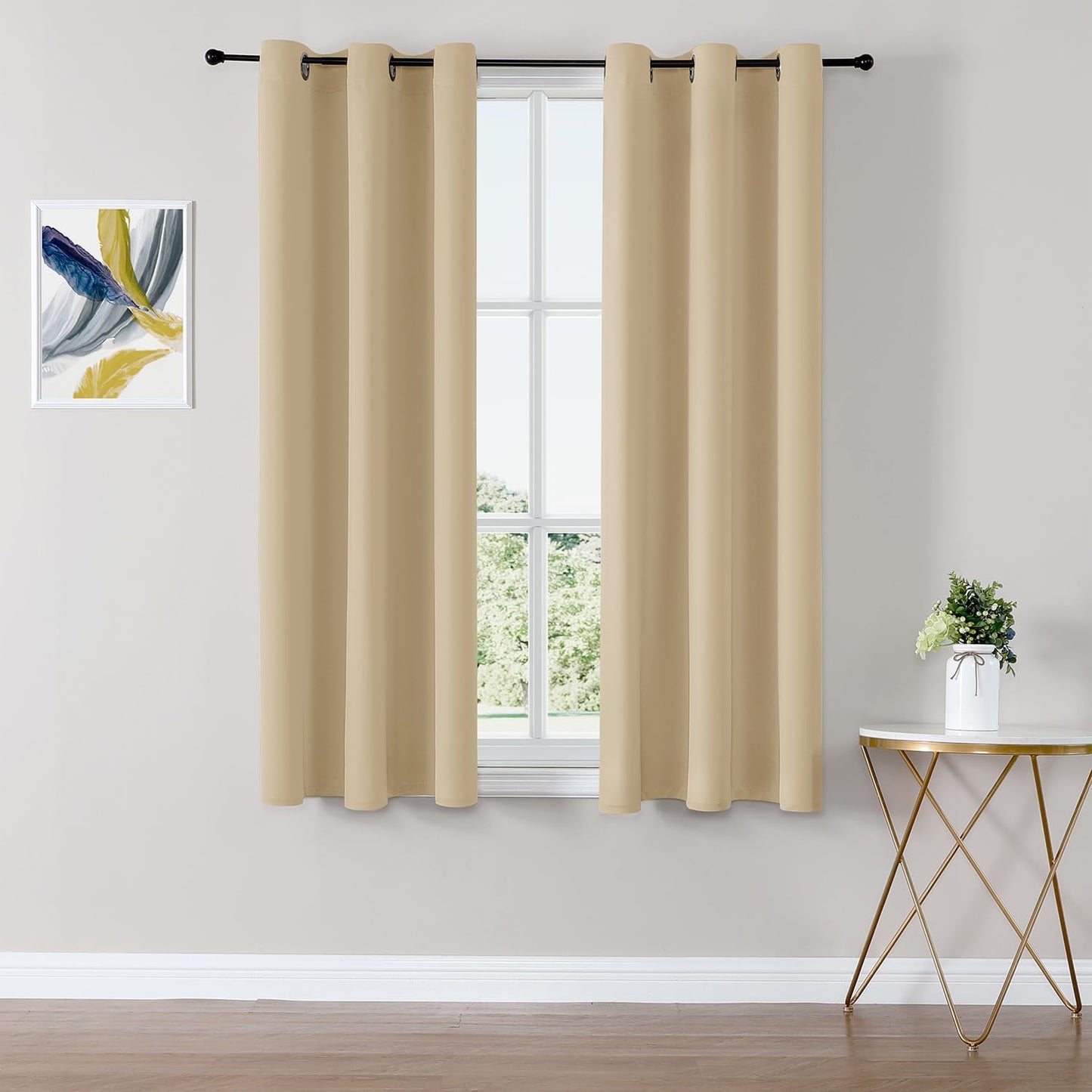 ChrisDowa Small Window Curtains 40 inches Long for Bedroom - Grommet Short Thermal Insulated Room Darkening Curtains for Kitchen (2 Panels, Biscotti Beige, 29 x 40 Inch)