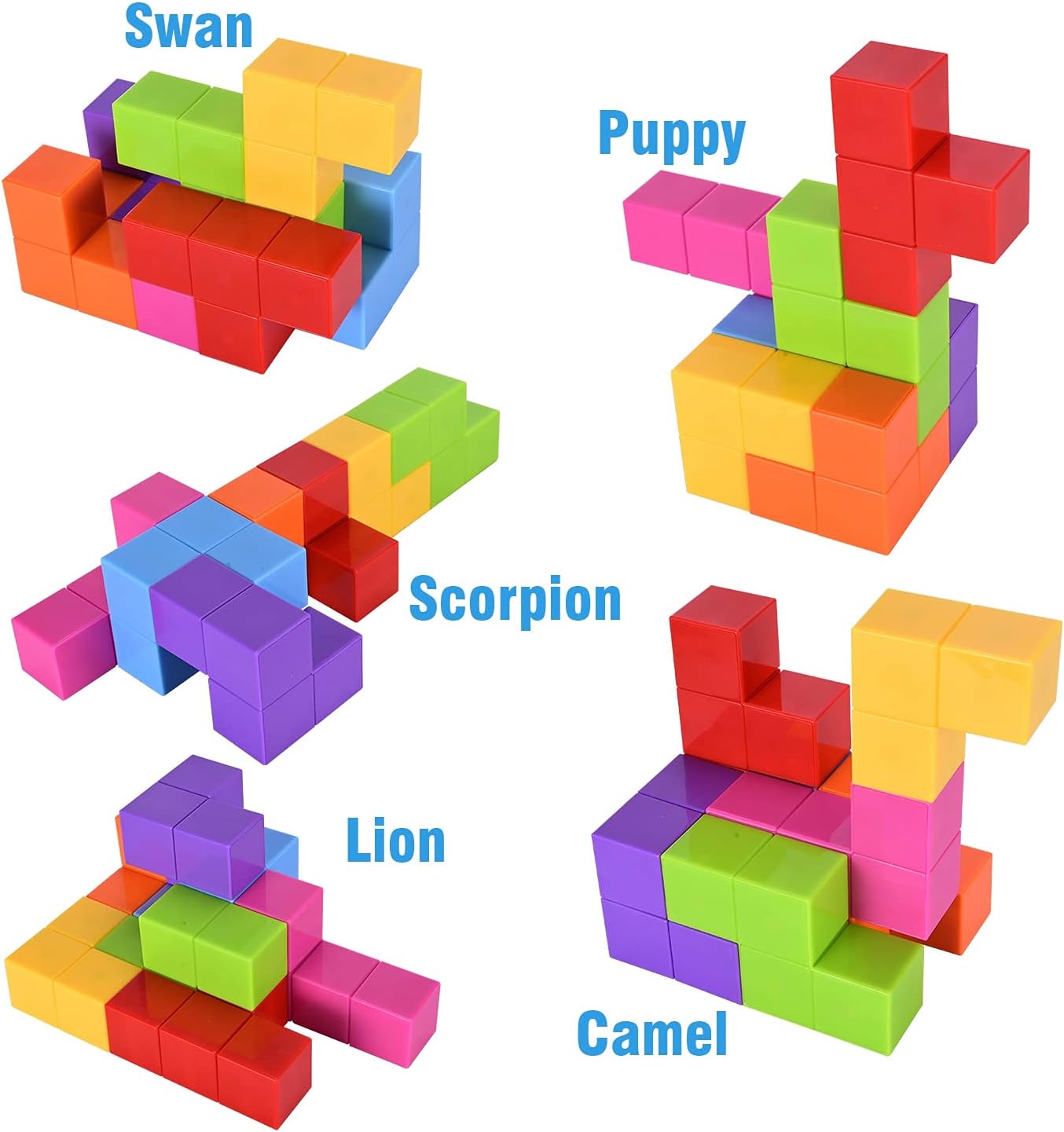 WorWoder Kids Magnetic Building Blocks Magic Magnetic 3D Puzzle Cubes, Set of 7 Multi Shapes Magnetic Blocks with 54 Guide Cards, Intelligence Developing and Stress Relief Fidget Toys for Kids(Pink)