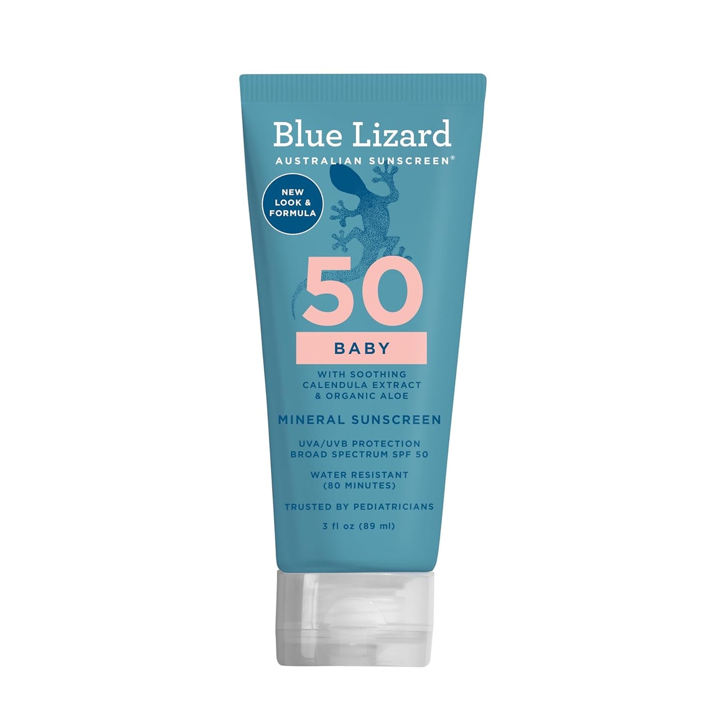 BLUE LIZARD Baby Mineral Sunscreen with Zinc Oxide, SPF 50+, Water Resistant, UVA/UVB Protection with Smart Cap Technology - Fragrance Free, 3 Ounce Tube