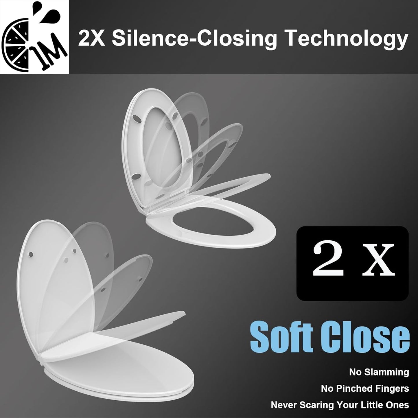 1M Soft Close Toilet Seat Round, Patented Quick Releasing for Easy Cleaning, Anti-Wiggling Design, Easy Installation (2PCS Pack)