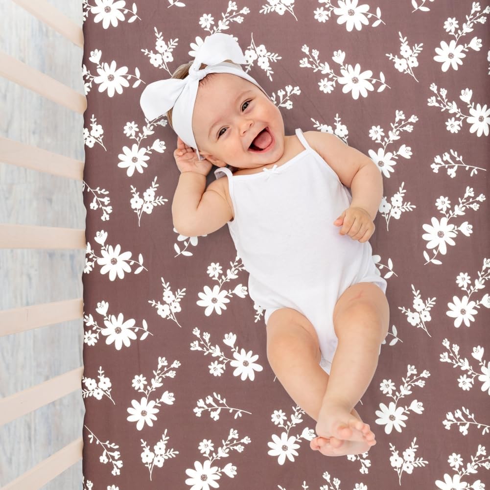 4 Pack Baby Girl Pack N Play Mini Crib Sheets Set Soft Fitted Floral Theme Baby Girl Mattress Covers Breathable Toddler Bed Sheets for Infant or Newborn(Flower, Pack N Play Mini Crib Sheets)
