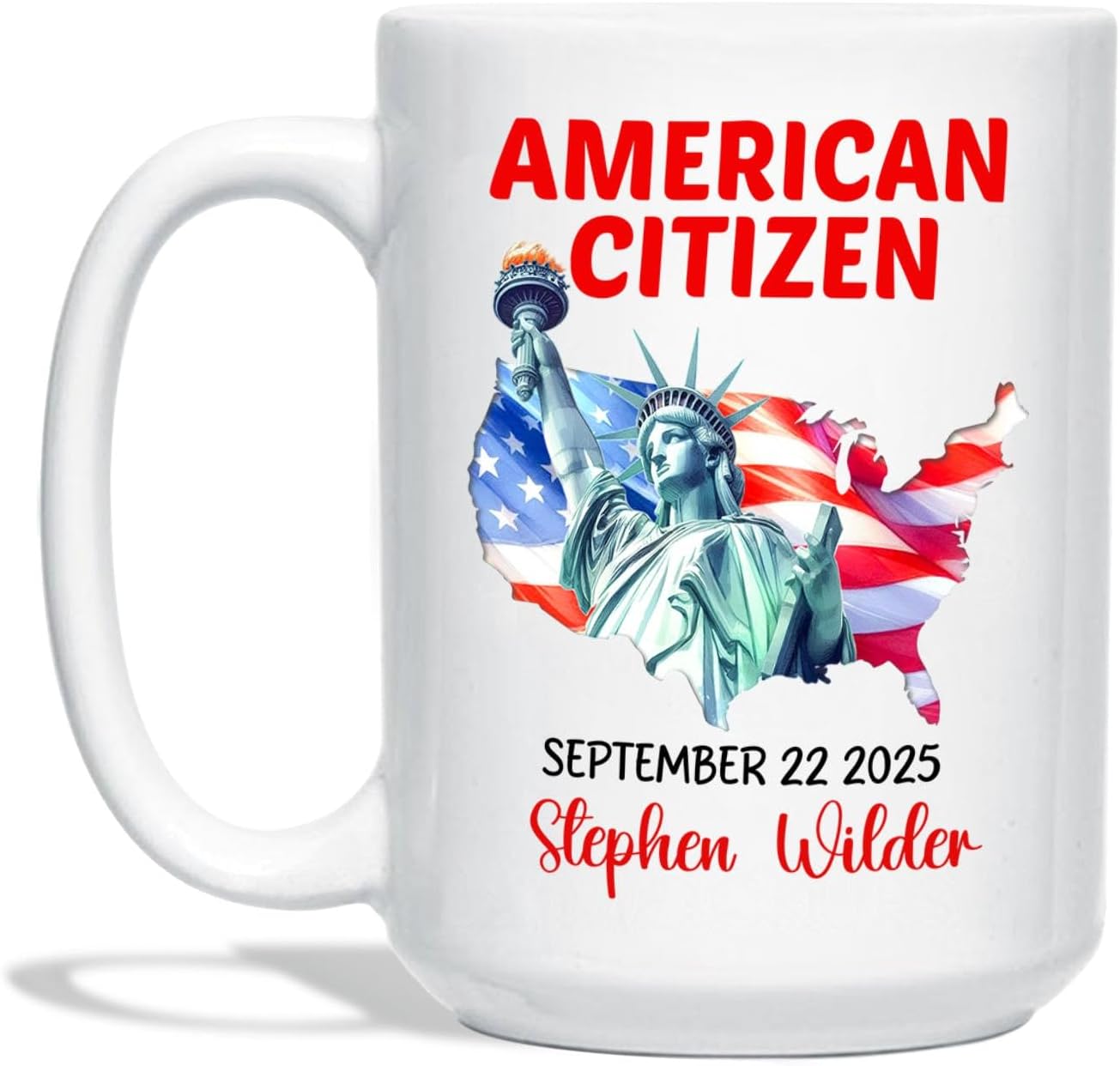 Statue of Liberty Coffee Cup 11Oz 15Oz, Customized American Citizen White Coffee Mug With Name & Year, New US Citizen Ceramic Mug Gift For Women Men Birthday Anniversary, Personalized Citizenship Cup