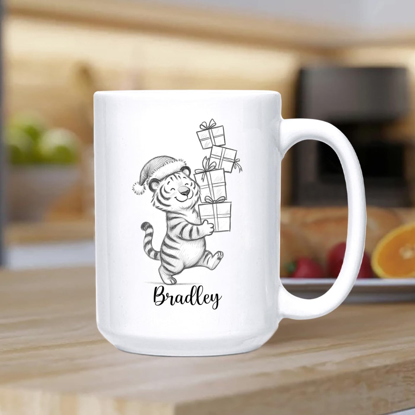 Tiger White Coffee Mug 11 15 Oz, Customized Name Tiger Accent Mug Gift for Brother Sister Besties Friends, Personalized Tigers Teacup, Unique Tigers Animal Coffee Cup Gift for Birthday Thanksgiving