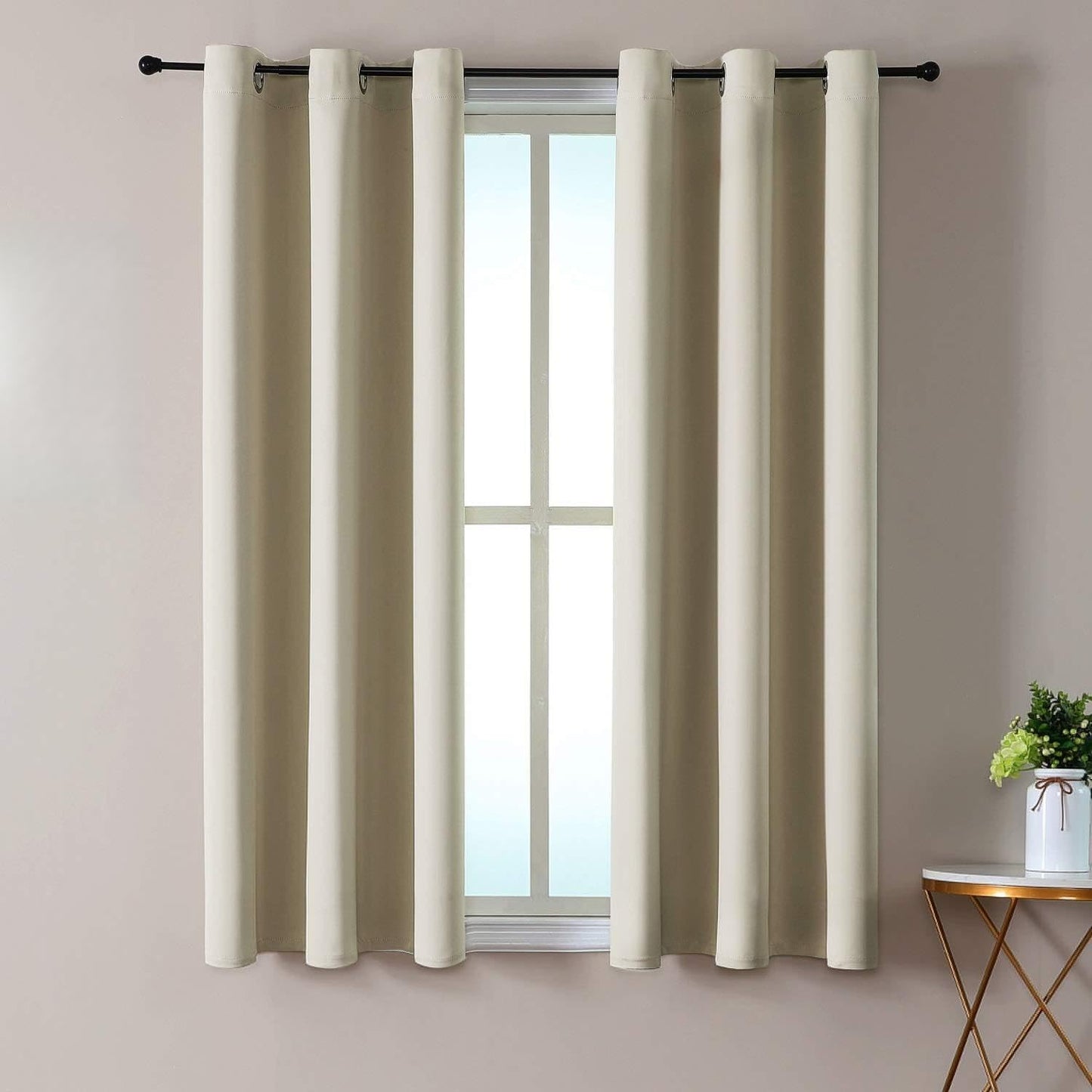 ChrisDowa Blackout Curtains 48 inches Long for Bedroom - 2 Panels Set Grommet Thermal Insulated Room Darkening Curtains for Living Room (Beige, 42 x 48 Inch)