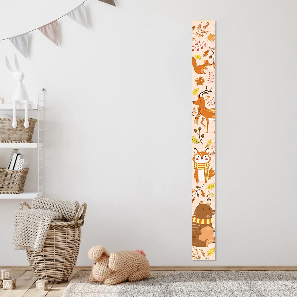 Kids Measuring Growth Chart for Wall Adorable Animal in Late Fall Toddler Height Chart- Measure and Track Their Growth with This Wall Tape Growth Chart Warm Autumn Baby Nursery Room Décor 79" x 7.9"
