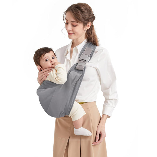 Baby Sling Carrier, Pure Cotton, Ergonomically Adjustable Baby Carrier Newborn to Toddler, Easy to Use, Portable, Ideal for 0-36 Months, Up to 33 lbs (Grey)