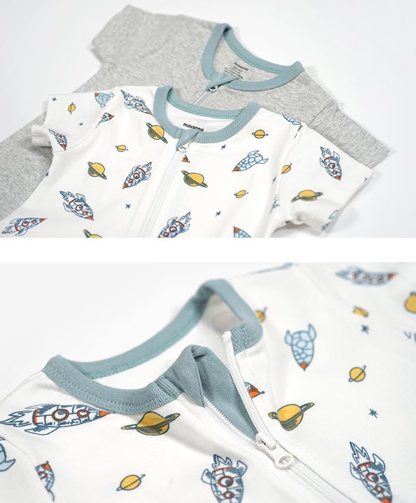 Teach Leanbh Baby Boys Girls 2 Pack 2 Way Zipper Footless Pajamas Cotton Short Sleeve Printing Romper Sleep and Play