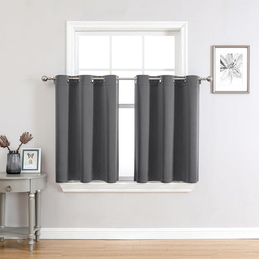 ChrisDowa Small Window Curtains 36 inches Long for Bedroom - Grommet Short Thermal Insulated Room Darkening Curtains for Kitchen (2 Panels, Grey, 42 x 36 Inch)