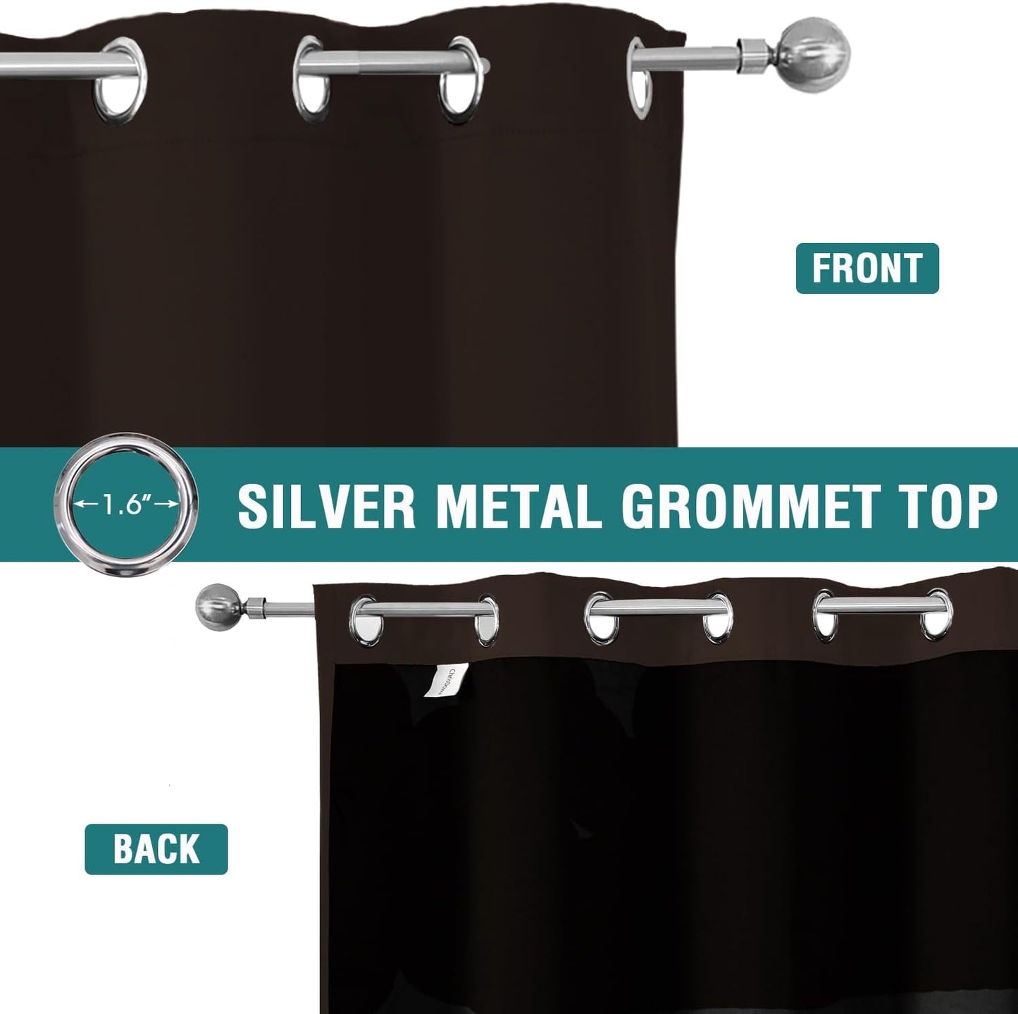 ChrisDowa 100% Blackout Curtains for Bedroom with Black Liner, 2 Thick Layers Total Blackout Thermal Insulated Grommet Small Window Curtains 2 Panels Set (Brown, 42 x 54 Inch)