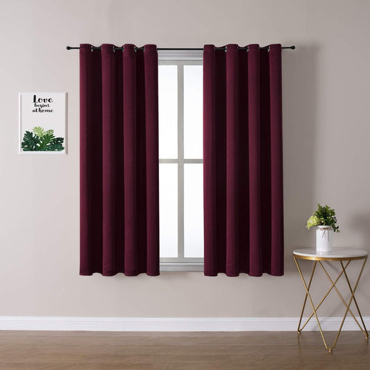 ChrisDowa Grommet Blackout Curtains for Bedroom and Living Room - 2 Panels Set Thermal Insulated Room Darkening Curtains (Burgundy Red, 52W x 54L)