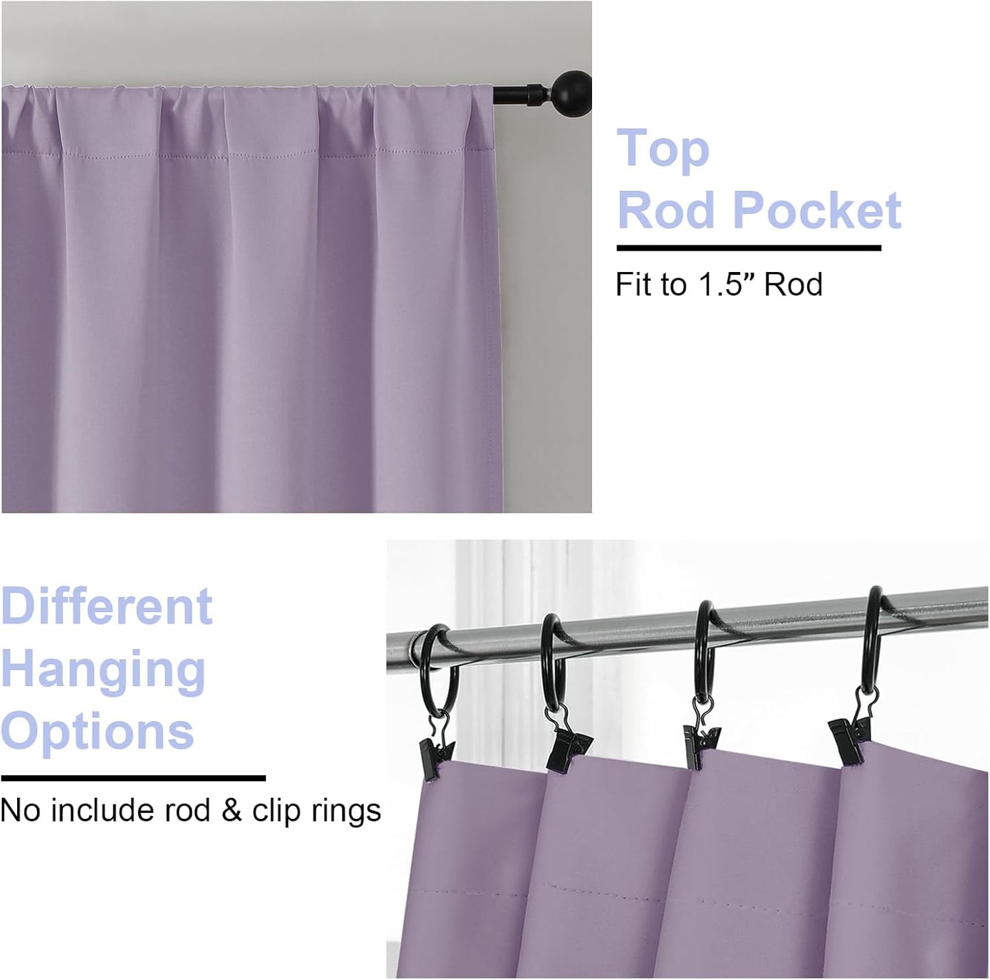 Simplebrand Ava Lilac Blackout Curtains for Bedroom 84 Inch Length 2 Panels Set, Solid Thermal Insulated Privacy Nursery Window Treatment Curtains Blackout Drapes, W40 x L84 Inch, Lilac