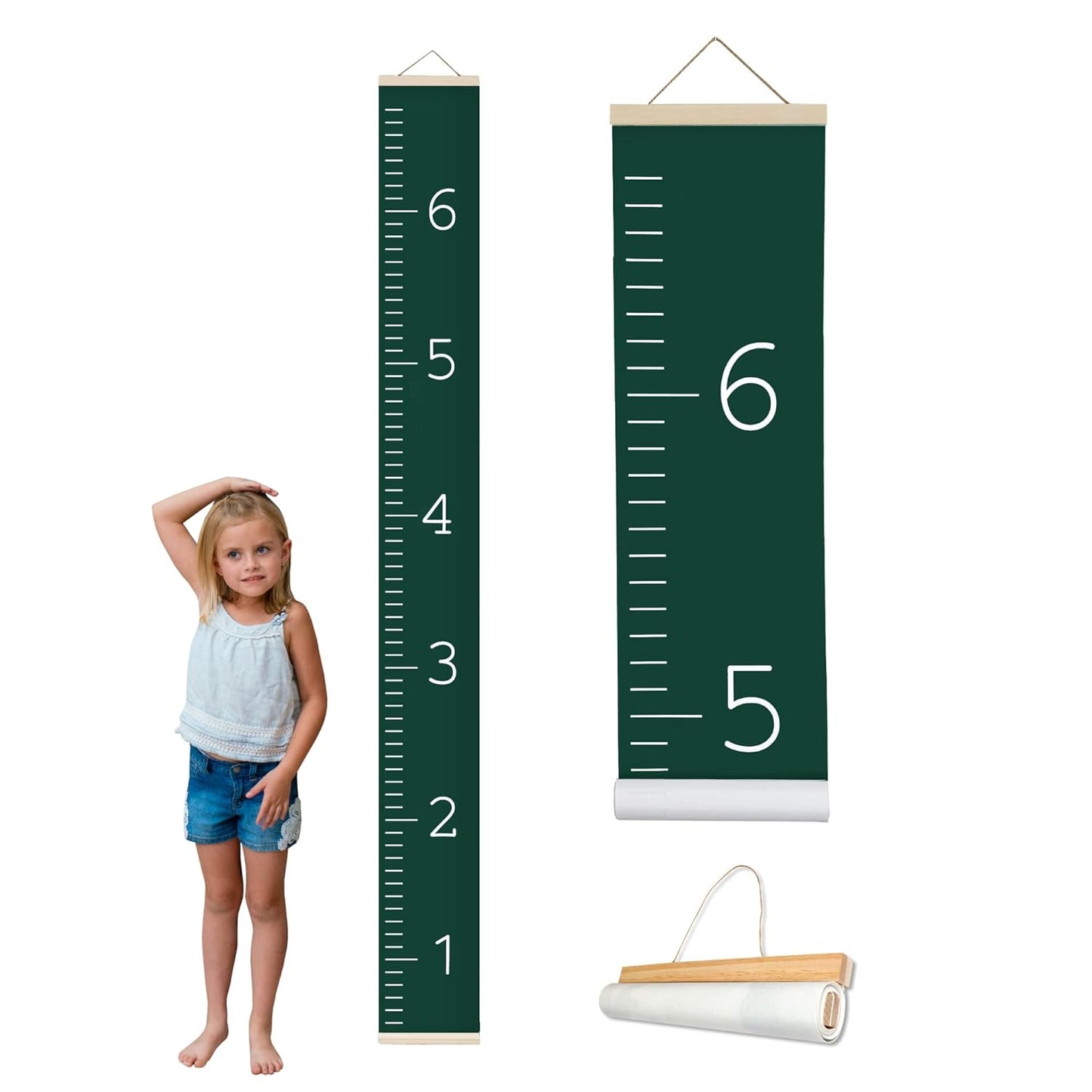 Morxy Canvas Growth Chart for Kids - Unisex Kids Room Wall Decor - Measuring Height Chart- Wall Tape with Height Chart for Kids (Canvas, Plain Dark Green)