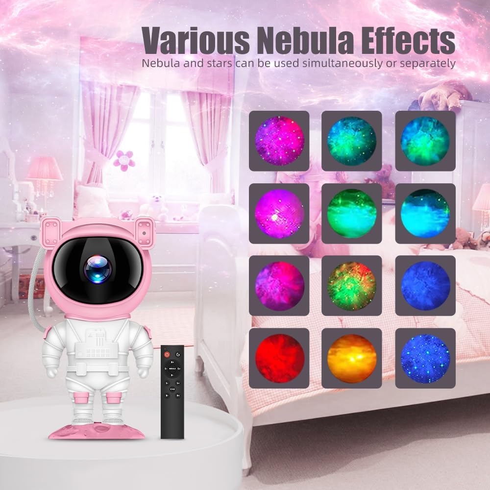 Astronaut Galaxy Projector Night Light with Timer and Remote - AceGamer Star Starry Nebula LED Lamp, Gift for Kids and Adults for Bedroom, Christmas, Birthday, Valentine's Day etc. (Pink-White)