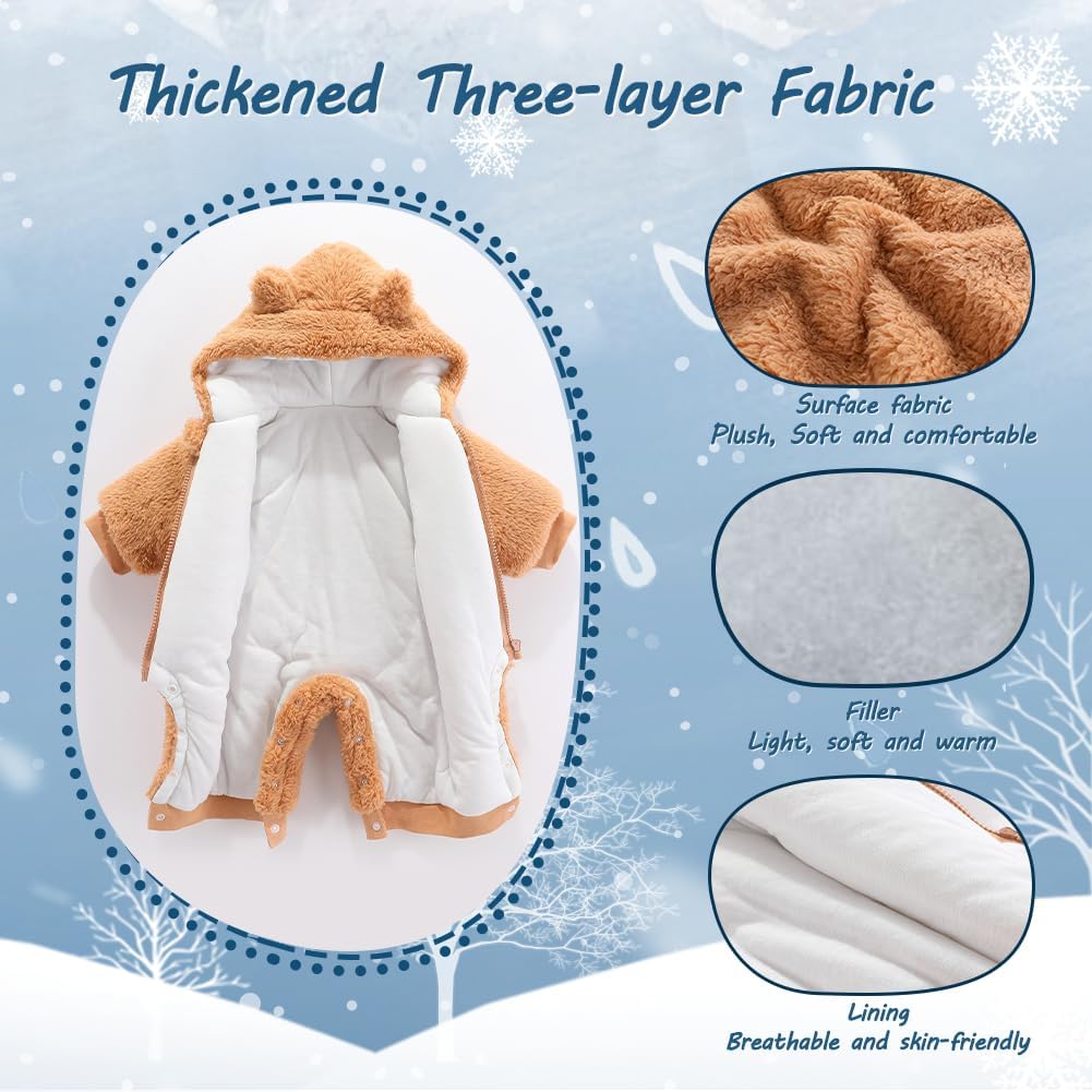 Newborn Baby Bear Outfit Suit Girls Boys Fleece Jumpsuit Romper Hooded Winter Snowsuit Clothes