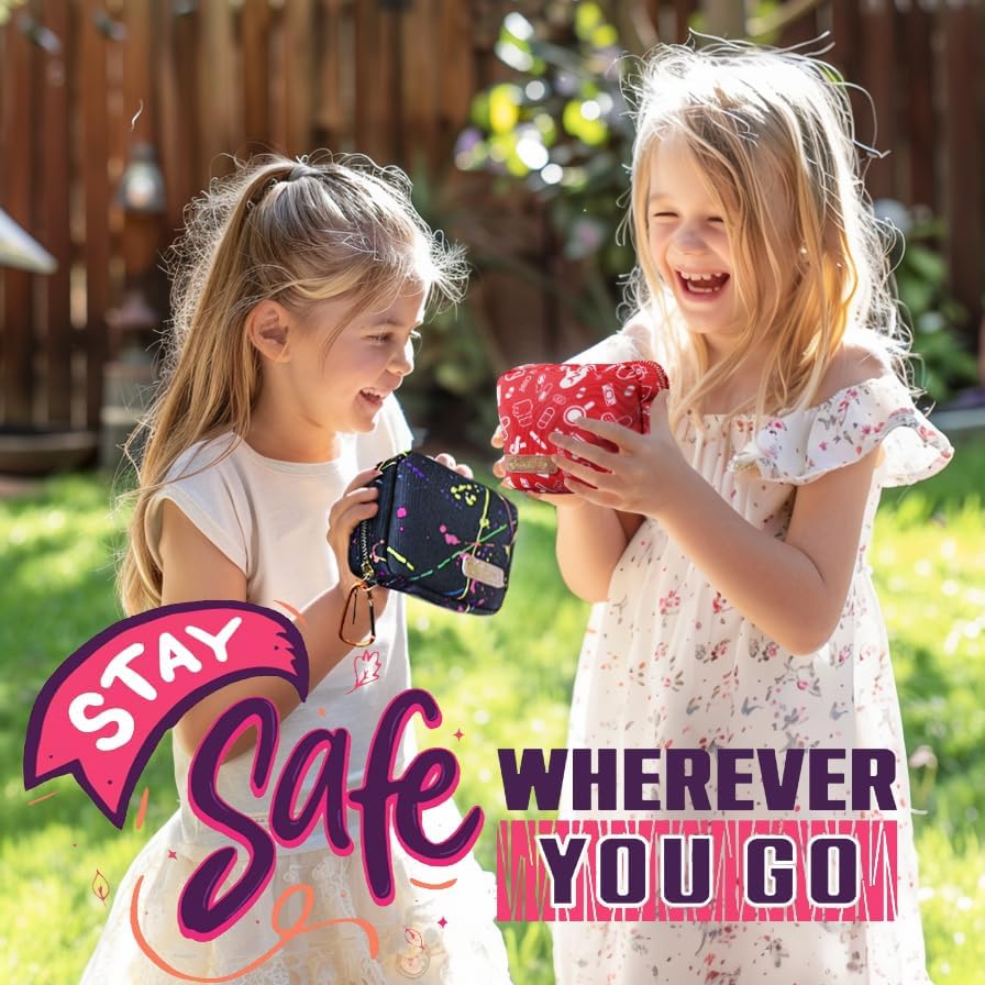 EVERLIT Mini Rescue Pack | 105 Medical Essentials Organized in Portable Storage Bag | Pocket Size Kids First Aid Kit with D Ring | Small Family-Friendly Travel Medical Kit (Splatter)