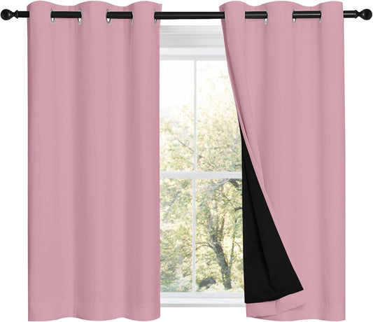 NICETOWN Crystal Pink 100% Blackout Curtains 45 inches Long, Thermal Insulated Full Blackout 2-Layer Lined Curtains, Energy Efficiency Window Draperies for Dining Room (2 Panels, 42-inch W)