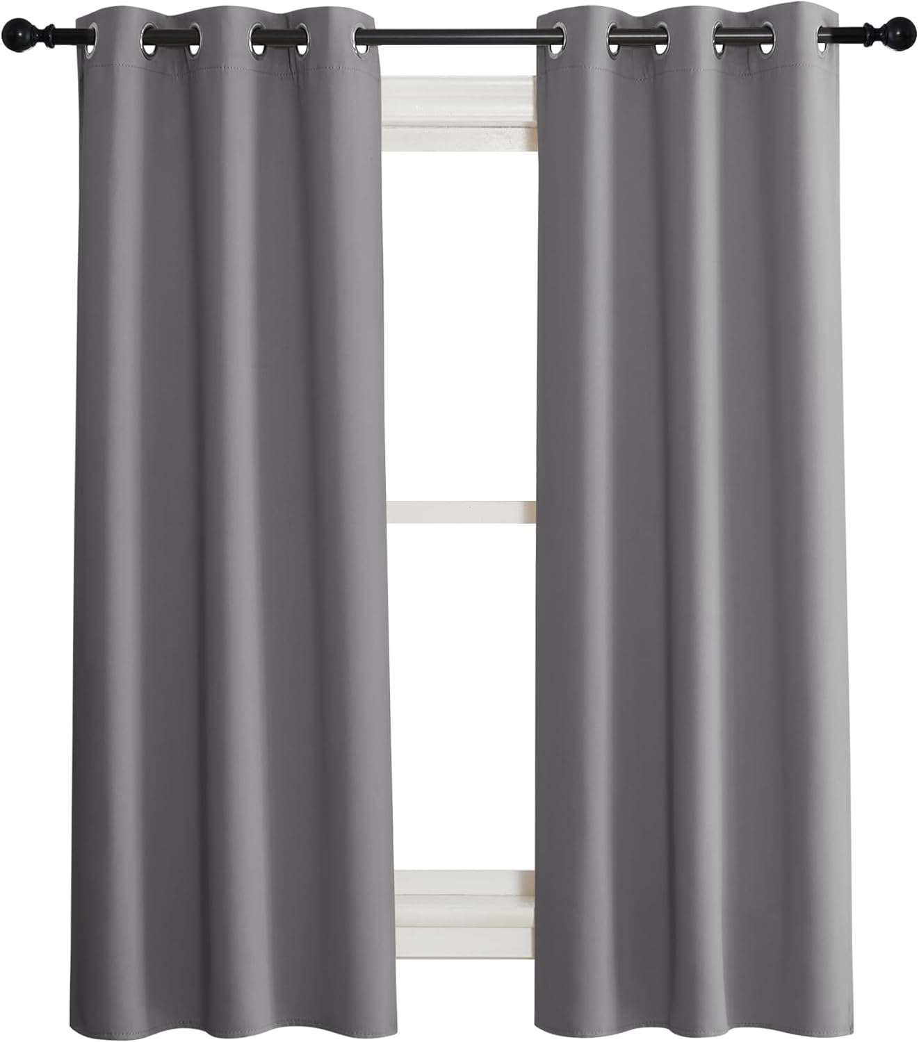NICETOWN 100% Blackout Short Curtains with Black Liners, 2 Panels, 37" W by 50" L, Grey, Solid Thermal Insulated Full Blackout 2-Layer Lined Drapes, Energy Efficiency Window Draperies for Bedroom