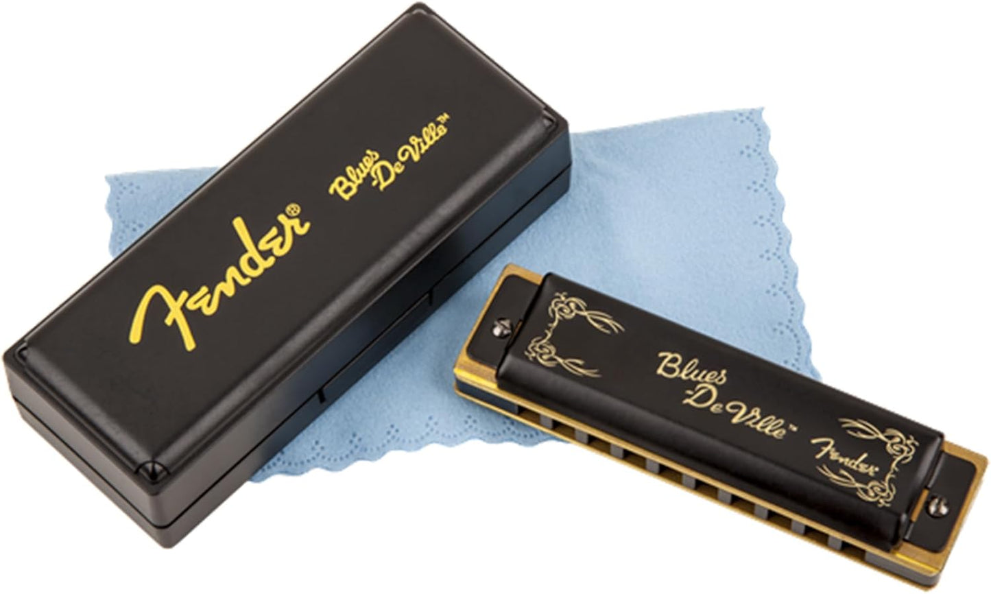 Fender Blues DeVille Harmonica - Key of C Bundle with Carrying Case, Austin Bazaar Online Manual, and Polishing Cloth