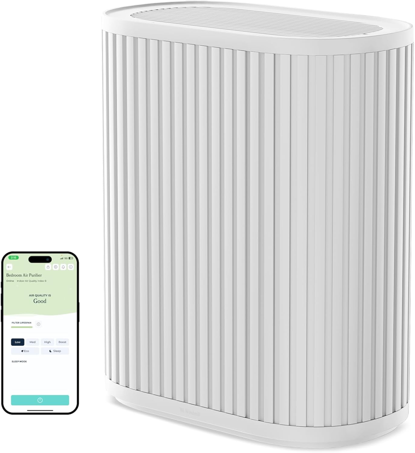 Windmill Air Purifier for Home - 3-In-1 Filtration for Smoke & More - True HEPA Filter, Activated Carbon, & Pre-Filter - Covers Up To 1950 sq ft - Ultra-Quiet - App Compatible - White