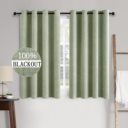 MIULEE Linen Texture Curtains for Bedroom Solid 100% Blackout Thermal Insulated Sage Green Curtains Grommet Room Darkening Drapes for Living Room Nursery 52x54 Inch (2 Panels)