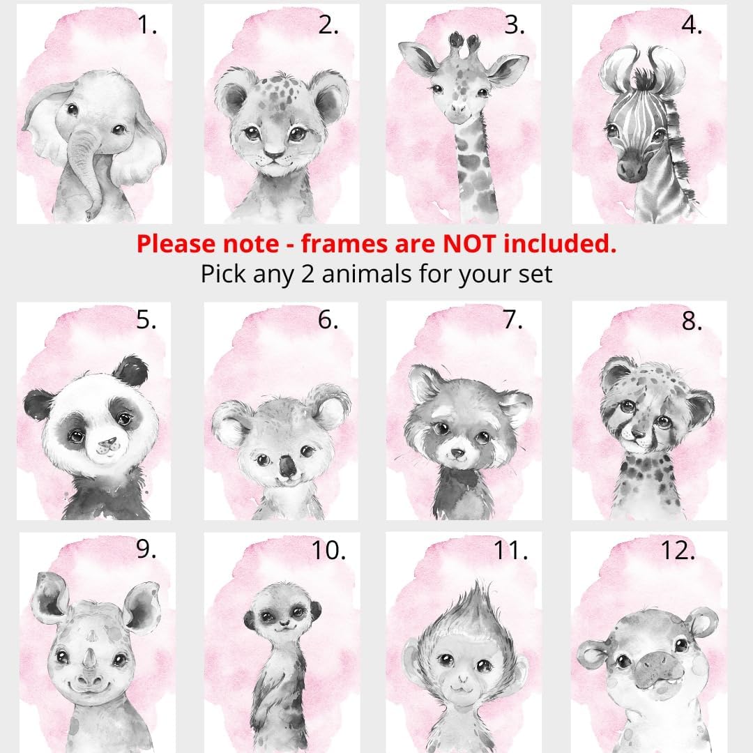 Safari Animals Set of 3 Unframed Poster Prints for Baby Girls Nursery Bedroom Playroom, Personalized Name, Choice of 12 Animals, Pink Purple (12x16)
