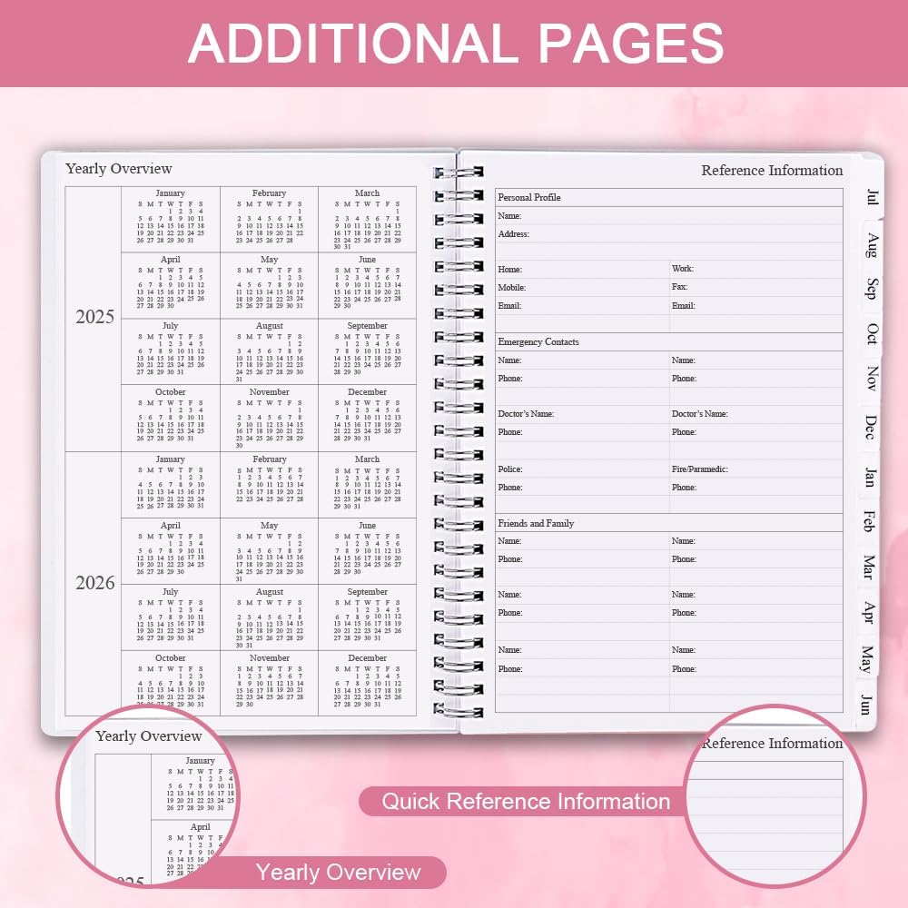 2025-2026 Planner - Weekly & Monthly Planner Runs Jul 2025 to Jun 2026, 6.25" x 8.25", 12 Monthly Tabs, 14 Notes Page, Plastic Pocket, Flexible Cover with Twin-Wire Binding, Planners 2025-2026
