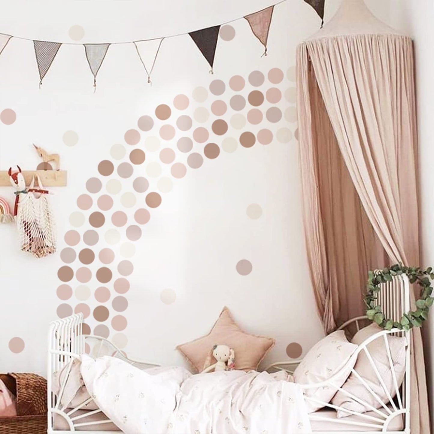 Boho Polka Dot Wall Decals Pink Dots Wall Sticker for Kids Baby Girls Living Room Bedroom Playroom (12 Sheets)