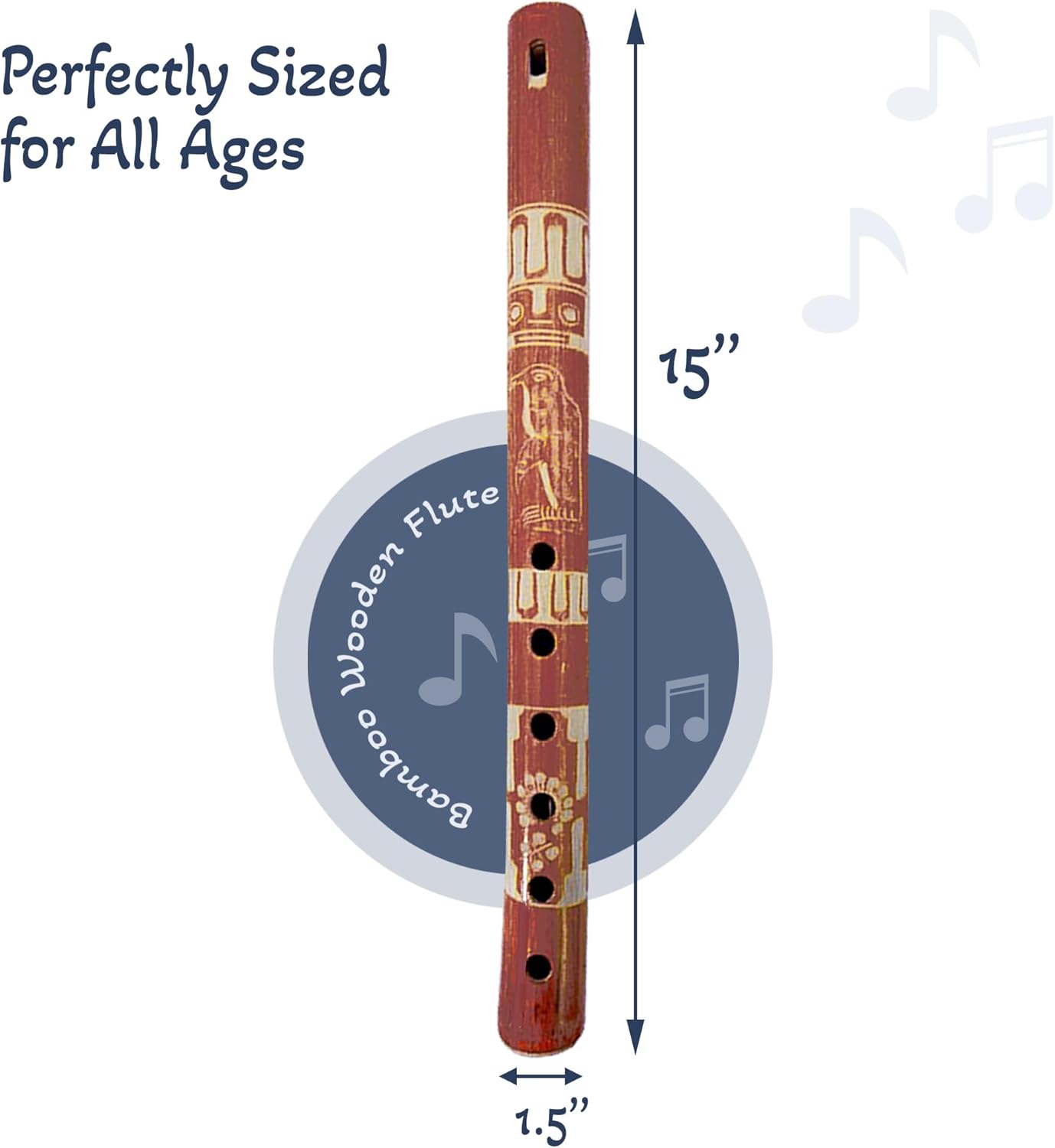 Mia Jewel Shop - Handmade Colored Bamboo Wooden Flute | Tribal Nature Pattern | Native Recorder for Beginners, Meditation & Music Lovers (Tan)