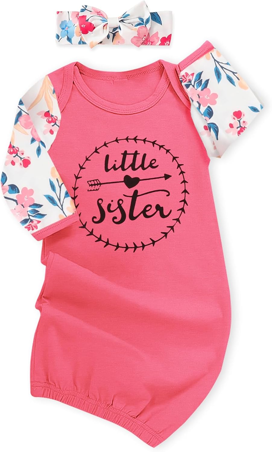 AMAWMW Newborn Baby Girl Little Sister Sleeper Gown Stripe Long Sleeve Nightgown Pajamas Gifts Stuff Essential Outfit