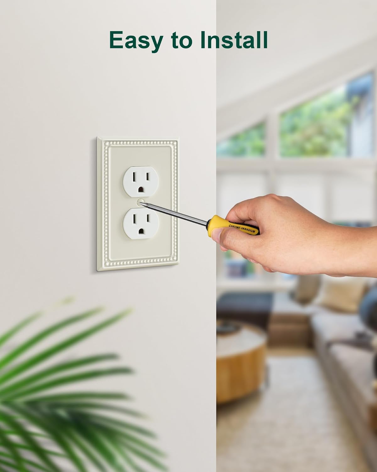 2-Pack Duplex Outlet Cover Plate, Light Almond Metal Wall Plates for Electrical Outlets, 1 Gang Receptacle Light Switch Cover, Pearls Decorative Switch Plates and Outlet Covers