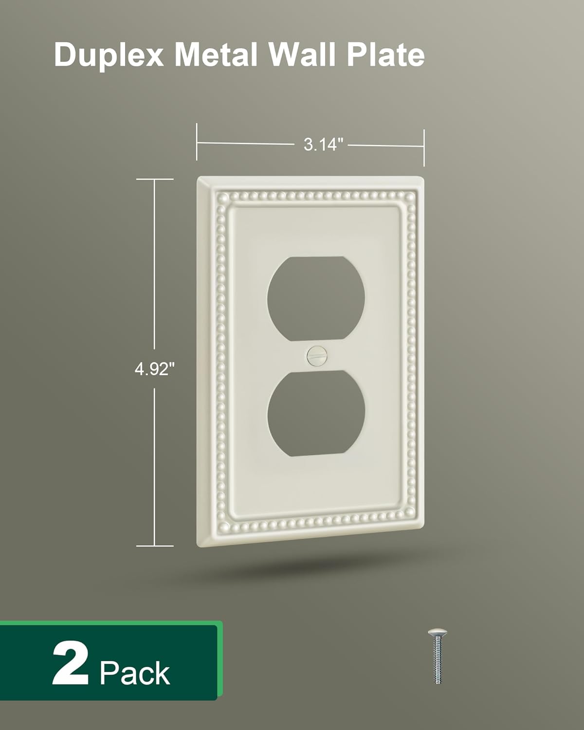 2-Pack Duplex Outlet Cover Plate, Light Almond Metal Wall Plates for Electrical Outlets, 1 Gang Receptacle Light Switch Cover, Pearls Decorative Switch Plates and Outlet Covers